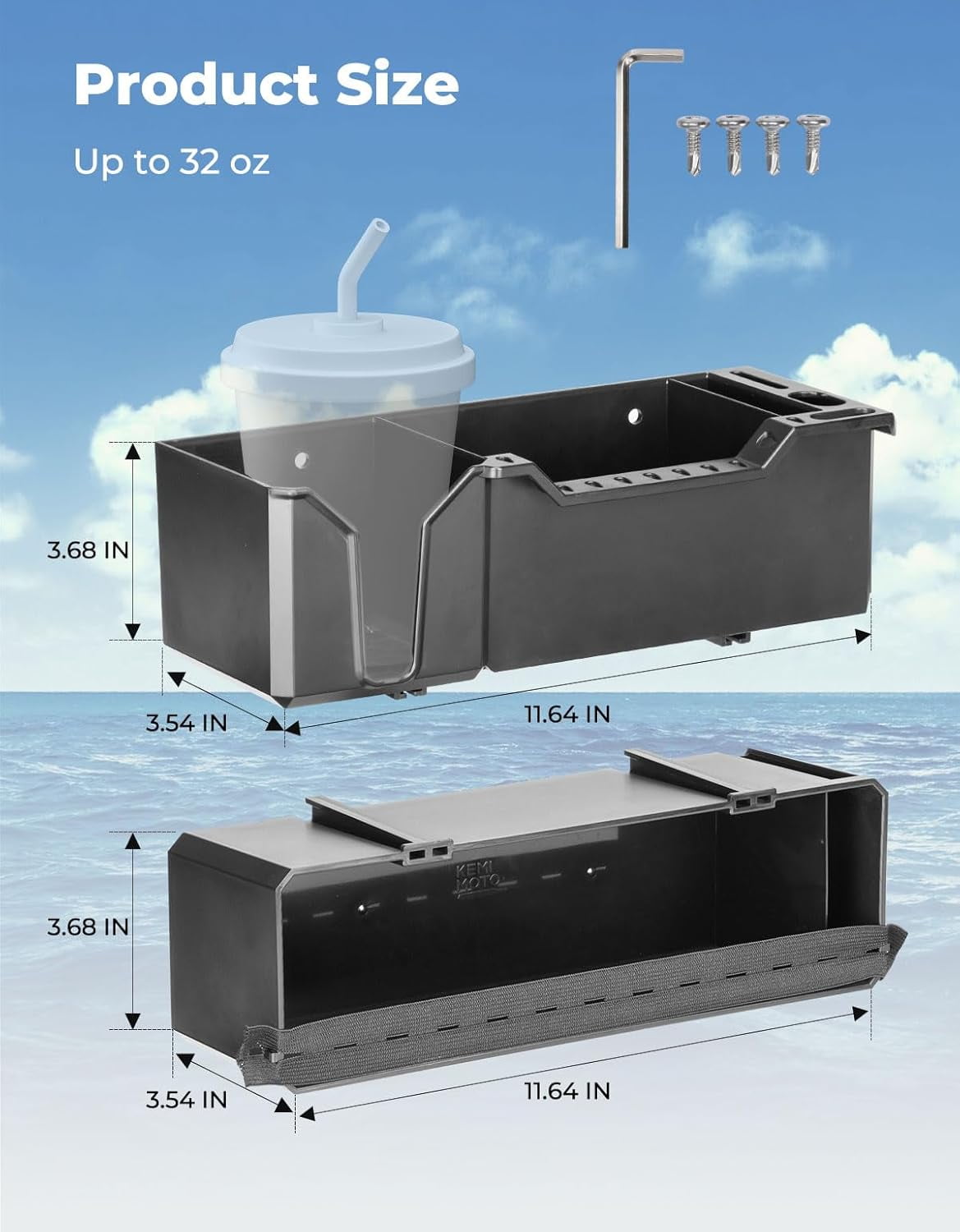 Upgraded Boat Cup Holder Marine Caddy Organizer w/ Flexible Groove Universal Fishing Accessories Fit for Bass Boat Kayak Pontoon Jon Boat