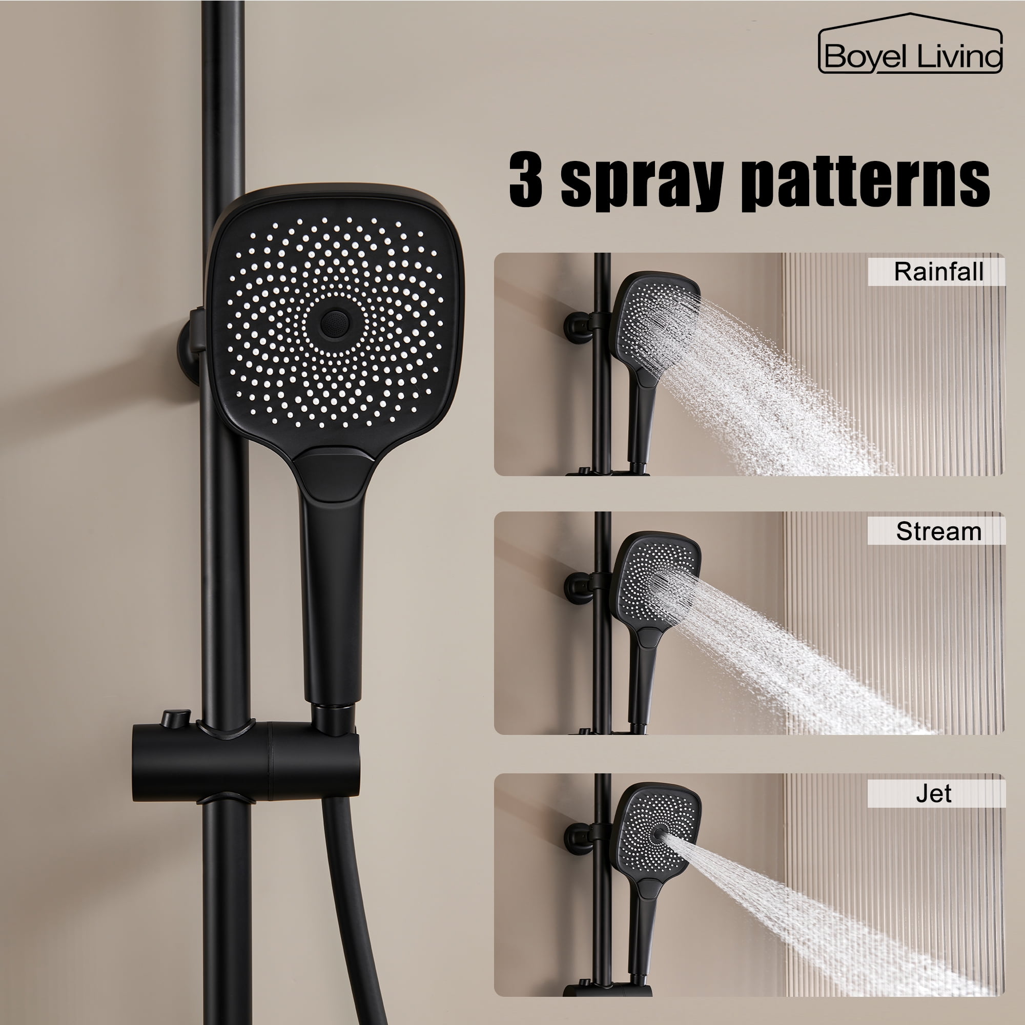 Boyel Living Exposed Pipe Complete Shower System 1-Spray Patterns with 2.5 GPM 8 in. Wall Mount Dual Shower Heads in Matte Black