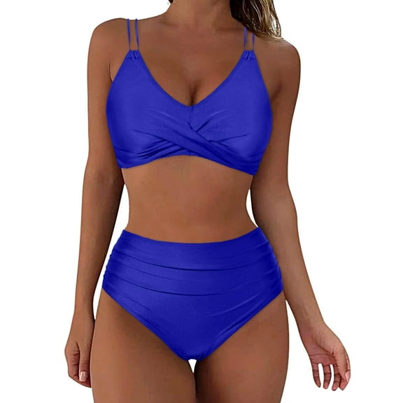 Kukoosong Women's High Waist Bikini Sets with Push Up Padded Bralette and Spaghetti Straps Solid Color Swimsuit for Beach and Pool