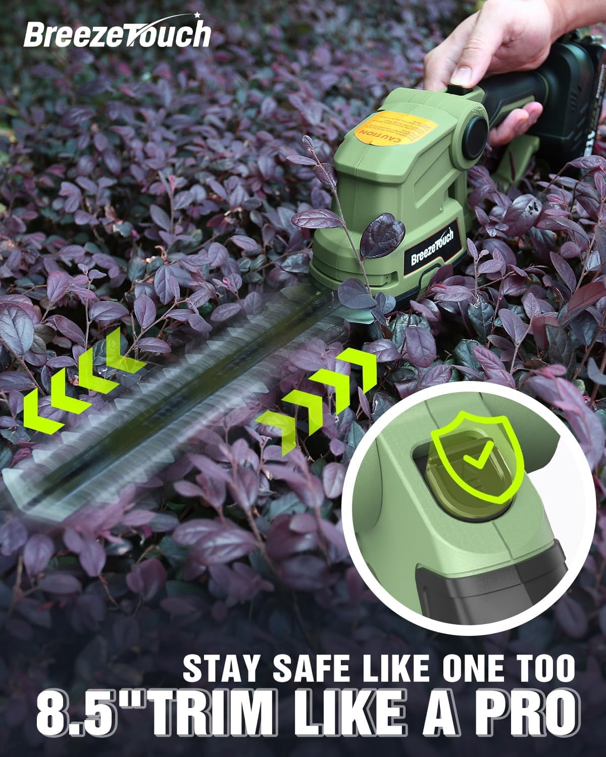 21V Cordless Hedge Trimmer with Battery & Charger, 2-in-1 Bush Trimmer and Grass Shear for Garden