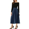 thumbnail image 2 of DARING DIVA Women's A-line High Waist Pleated Midi Skirt XL Dark Blue, 2 of 6