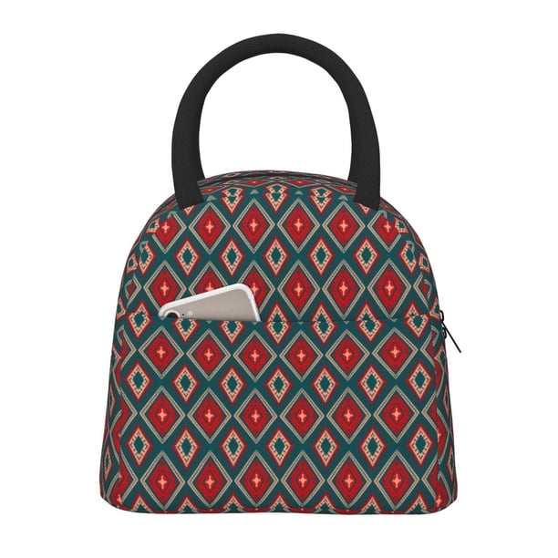 Balery Red And Orange On Blue Teal Bolsa de Almuerzo para Mujeres, Caja de Almuerzo, Bolsa de Almuerzo Pequeña Impermeable, Tote de Almuerzo Reutilizable con Gran Capacidad