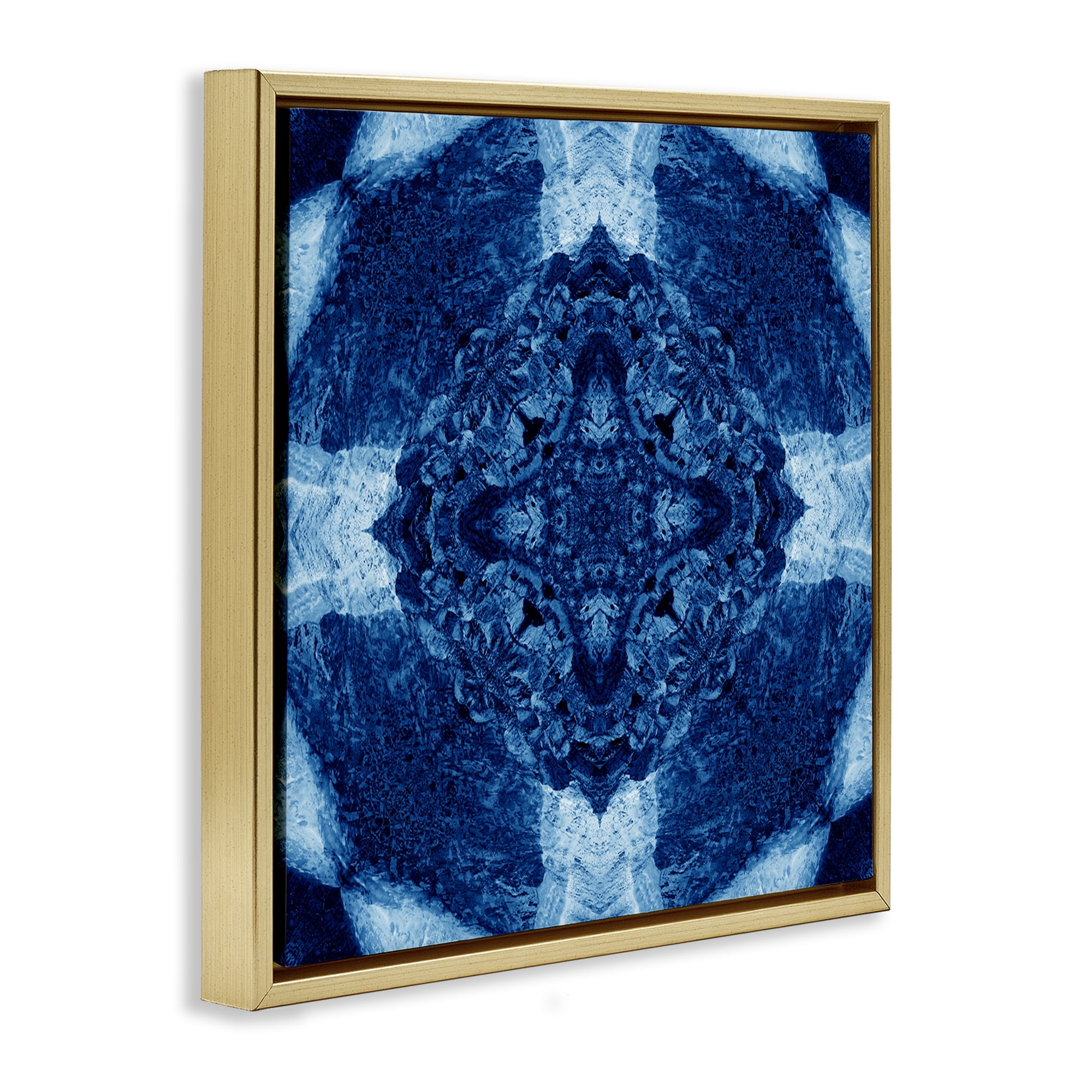 Stupell Industries Blue & White Geometric Abstract Painting Gold Floater Framed Canvas Art Print Wall Art, 25 x 25
