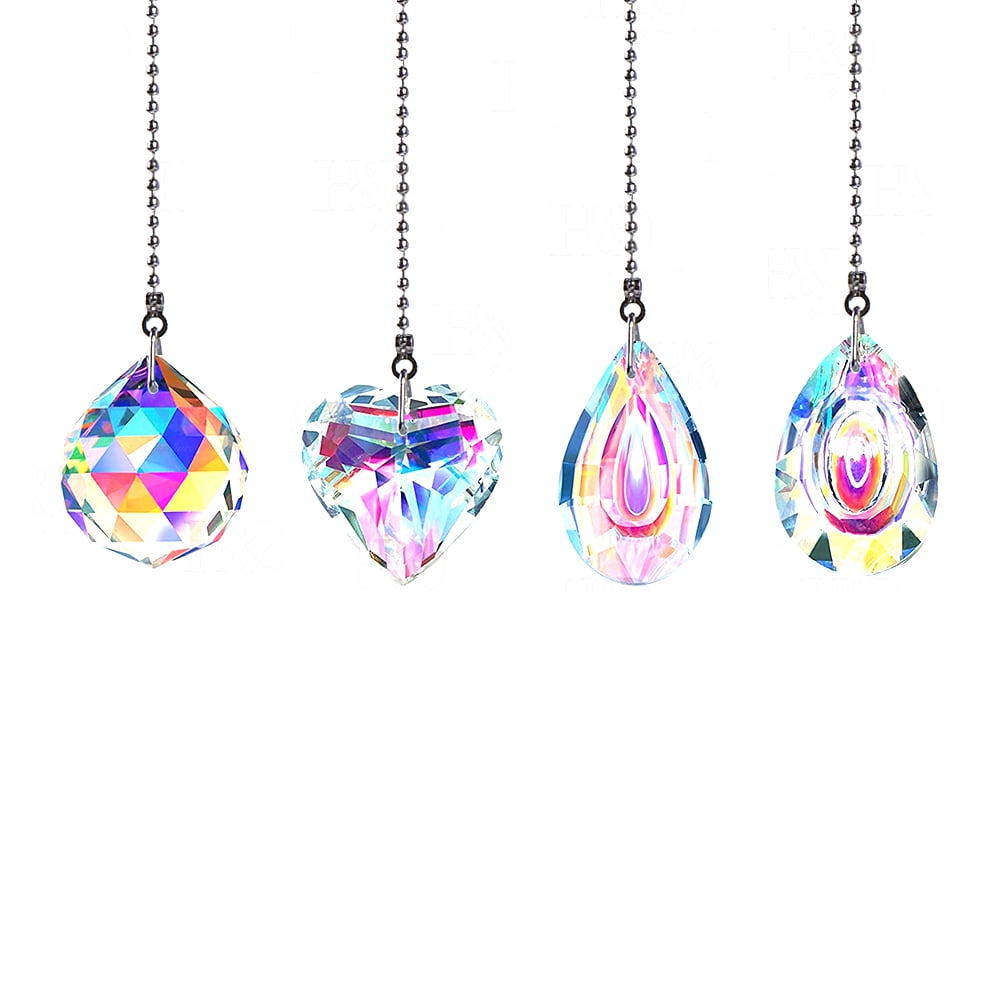 4 Pieces Crystal Suncatcher Ceiling Fan Rainbow Maker Zip For Bathroom