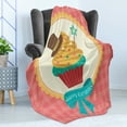 thumbnail image 4 of Cupcake Soft Flannel Fleece Blanket, Happy Birthday Calligraphy on Yummy Tartan Background Whipping Cream and Frosting, Cozy Plush for Indoor and Outdoor Use, 50" x 60", Multicolor, by Ambesonne, 4 of 5