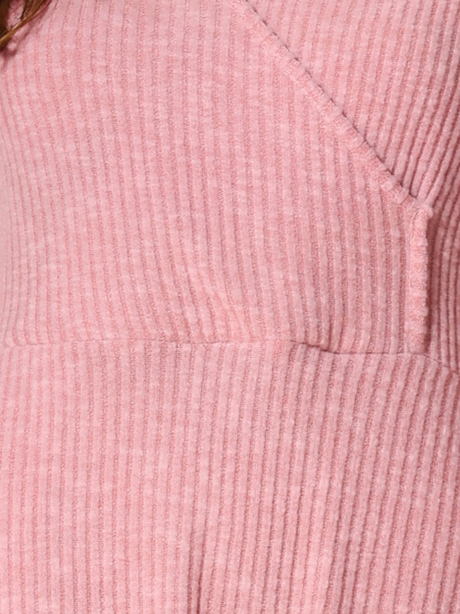 DARING DIVA Knit Ribbed Midi Deep V Wrap A-Line Dress M Pink
