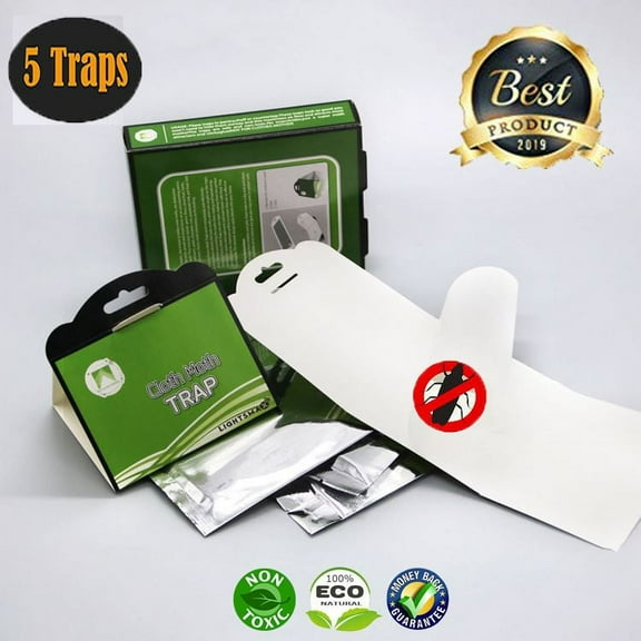 LIGHTSMAX Clothes Moth Traps with Premium Pheromone Attractant | Most Effective Trap Available | Non-Toxic Safe No Insecticides 5 PKS