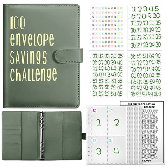 Clearance Sale! 1PC Savings Challenge Book, 100-Day Money Saving Envelope Budget Planner with Lock, Paper for Home & Office, (A5, Army Green)