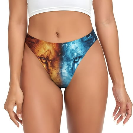 Sigee Red And Blue Fire Lion for Women s G-String Panty  Low Rise  Soft Lace Perfect for Everyday Wear or Special Occasions-XX-Large