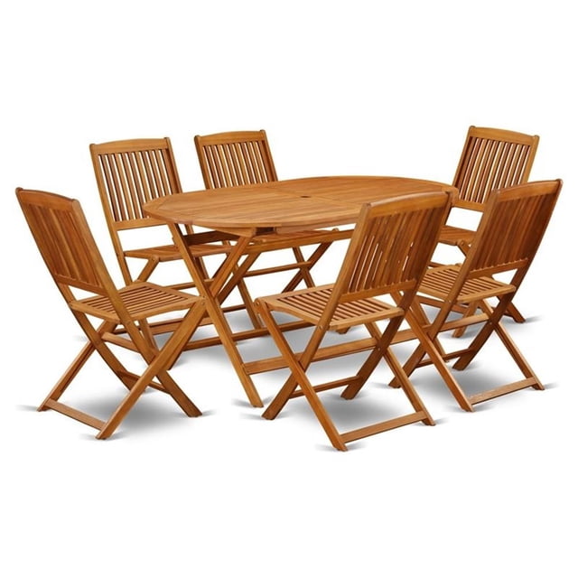 Pemberly Row Traditional 7-piece Wood Patio Set in Natural Oil