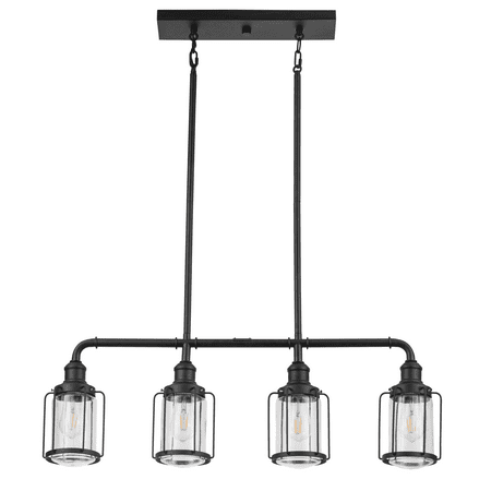 

Prominence Home Lincoln Woods Industrial 4 Light Matte Black LED Pendant Light with Clear Glass Shades