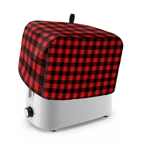 Toaster Cover 4 Slice, Black Red Plaid Dustproof Bakeware Oven Protector with Top Hook, Vintage Rustic Buffalo Checked Gingham Waterproof Small Kitchen Appliance Toasters Dust Cover, 12"x11"x8"