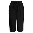 thumbnail image 6 of Striped Capri Pants for Women Elastic Waist Straight Wide Leg Cropped Pant Summer Casual Drawstring Side Button Capri Trouser with Pockets, 6 of 8