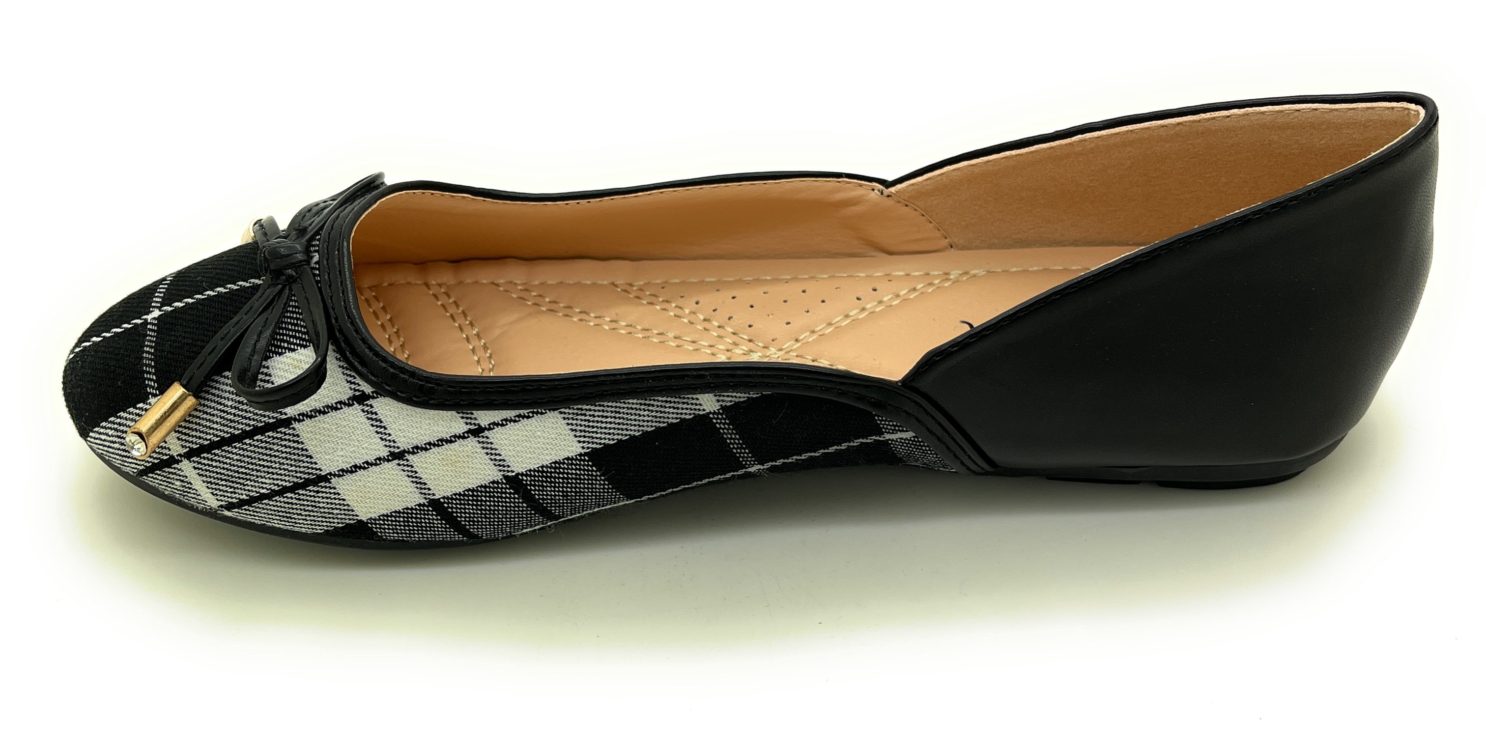Two Tone Plaid with Solid Bow Ballerina Flats