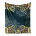 thumbnail image 1 of Psychedelic Soft Flannel Fleece Blanket, Floral Bizarre Design Vintage Ornaments Leaves Paisley Pop Art Mandala Print, Cozy Plush for Indoor and Outdoor Use, 50" x 60", Blue Yellow, by Ambesonne, 1 of 6