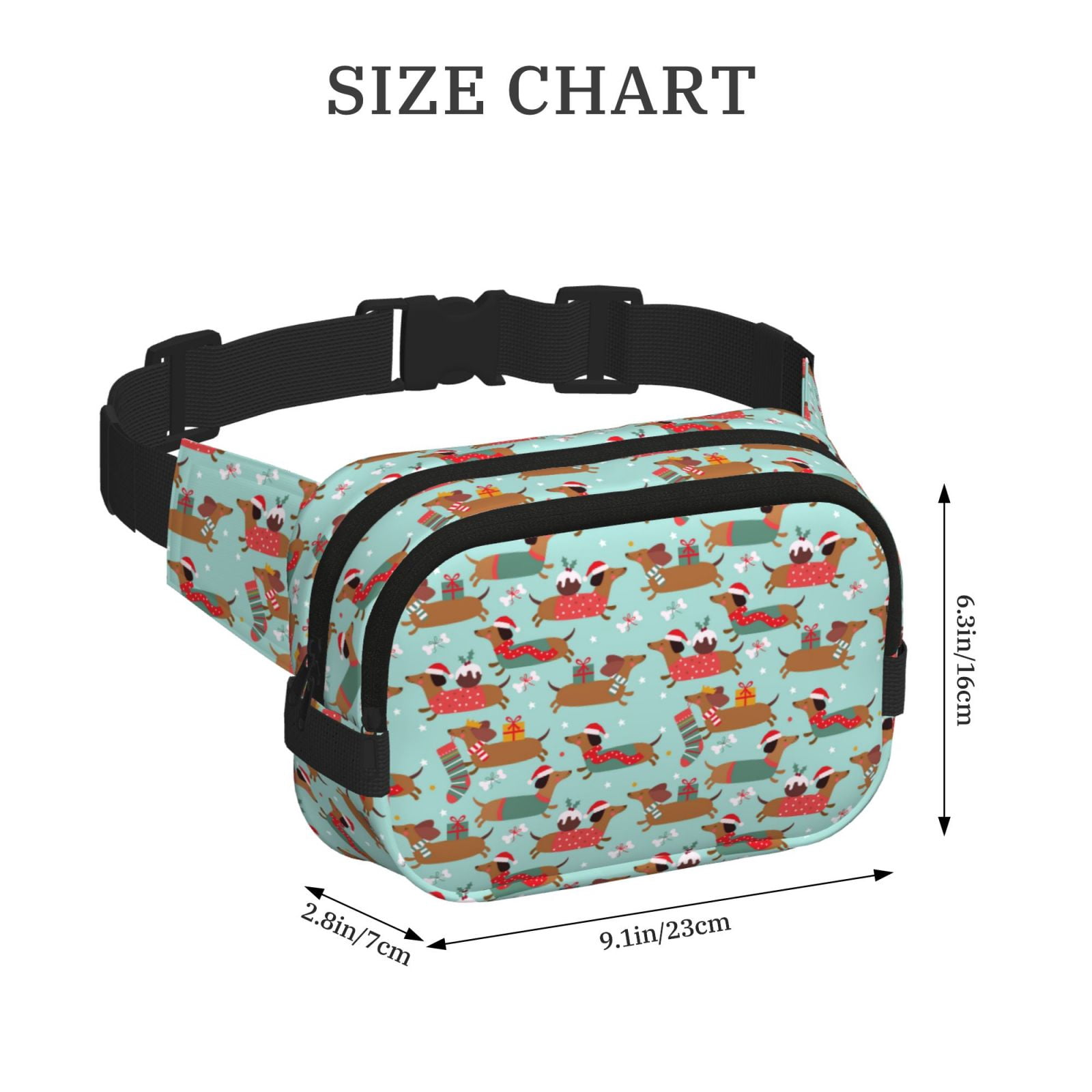 Hirioo Dachshund Christmas Play for Double Layer Waist Bag Adjustable Fanny Pack For Travel Running Hiking