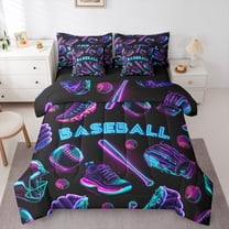 Manfei Cartoon Ball Sports Twin Bedding Sets 7-Piece, Neon Baseball Print Bedding Comforter Set, Teens Boys Girls Kids Reversible Sheet Sets, Microfiber Bedroom Decor