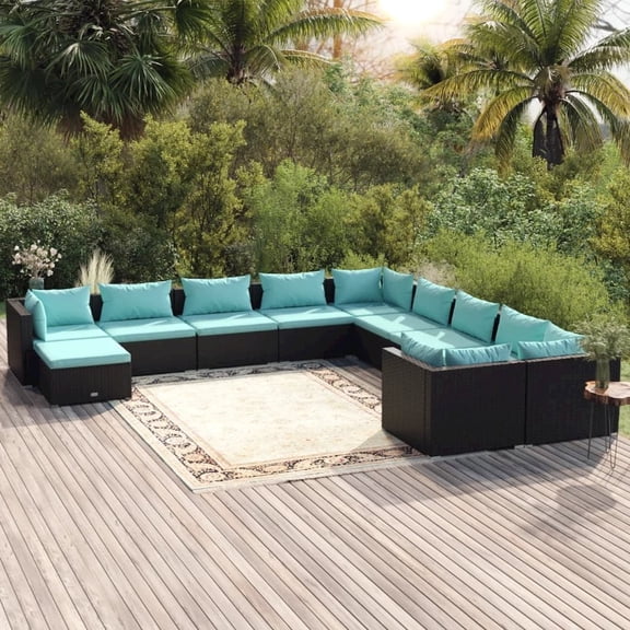vidaXL 11 Piece Patio Lounge Set with Cushions Poly Rattan Black, 3102705