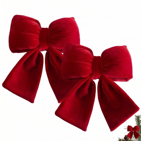 2PCS Velvet Bows for Christmas Tree Burgundy Bow Tree Topper for Xmas Wedding Birthday Party Wreaths Mantle Front Door Porch 7.9x7.9 inch