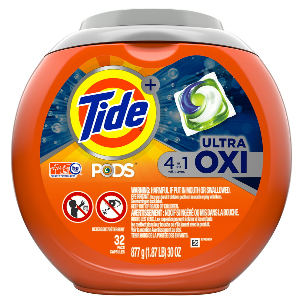 Tide Pods Plus Ultra Oxi, Liquid Laundry Detergent Pacs, 32 Ct