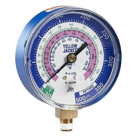 Yellow Jacket Test Gauge, 3 1/8 in Dia, Blue 49118