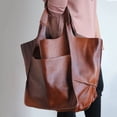 thumbnail image 3 of Bolso grande retro sencillo de piel suave, de gran capacidad, para hombro, bolso de mano para mujer, 3 of 6