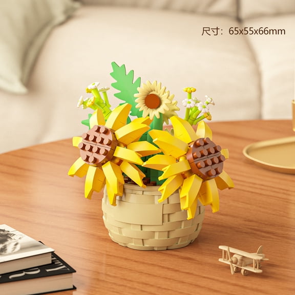Mini Sunflowers Building Block Set, 162 Pieces Botanical Blocks with Artificial Block Flower Basket