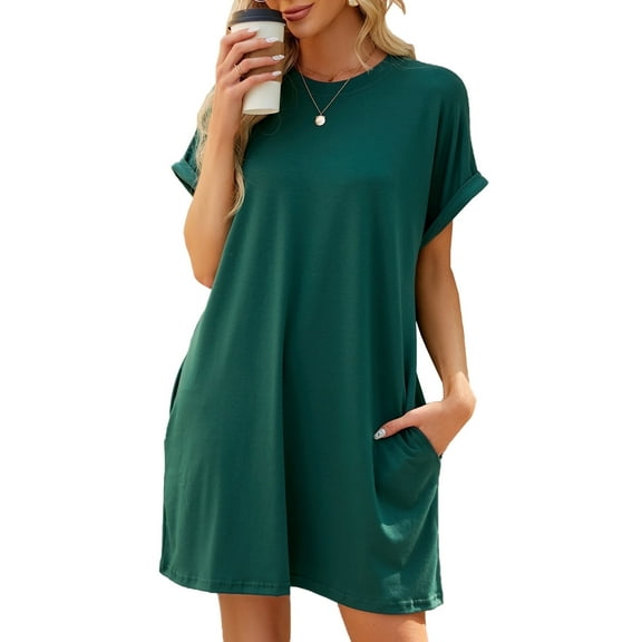 Womens T Shirt Dresses Short Sleeve Loose Tunic Tops with Pocket Casual Swing Basic Dress Dressy Fashion Womens Clothes Vacation Holiday Summer Sundress Solid Color Pink Plus Size 3XL