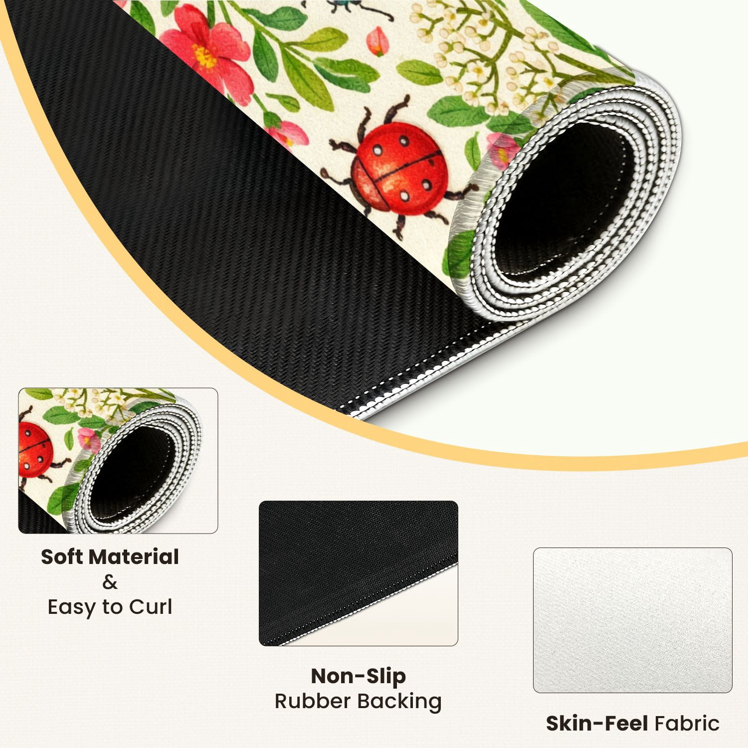Mahjong Mat 31.5" x 31.5" Colorful Beetles Flowers Vibrant Shades Anti-Slip and Noise Reduction Symmetry Design Mahjong Tiles Table Cover for Dominoes Poker Card Board and Tile Games