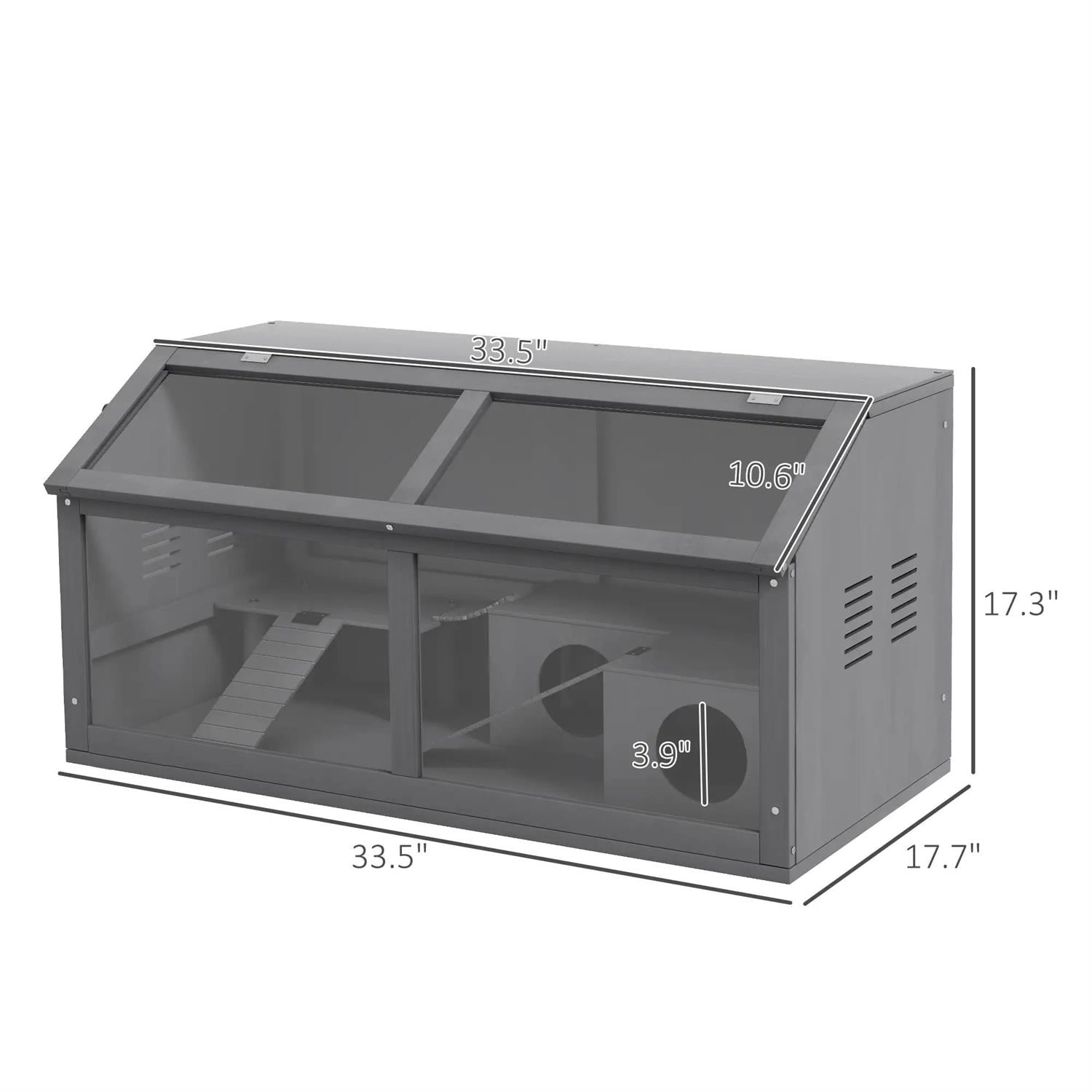 Pefilos Wooden Hamster Cage with Suspension Bridge, Ladders, Seesaws, Water Bottle, Small Animal Cage for Syrian Hamsters Degus or Other Similar, Gray