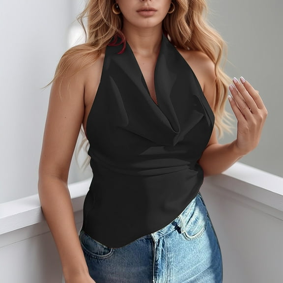 TYGHBN Stylish Women's Tanks and for Everyday and Vacation Wear with Strappy Design and Backless Style for Spring Summer and Fall Sleeveless Top Long Shirt Women Dressy Long Tops 2x Camisole Athletic