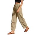 thumbnail image 3 of cocolona Womens Summer Lace Hollow Out Linen Pants Elastic Waist Straight Wide Leg Vacation Beach Trousers with Pocket, 3 of 5