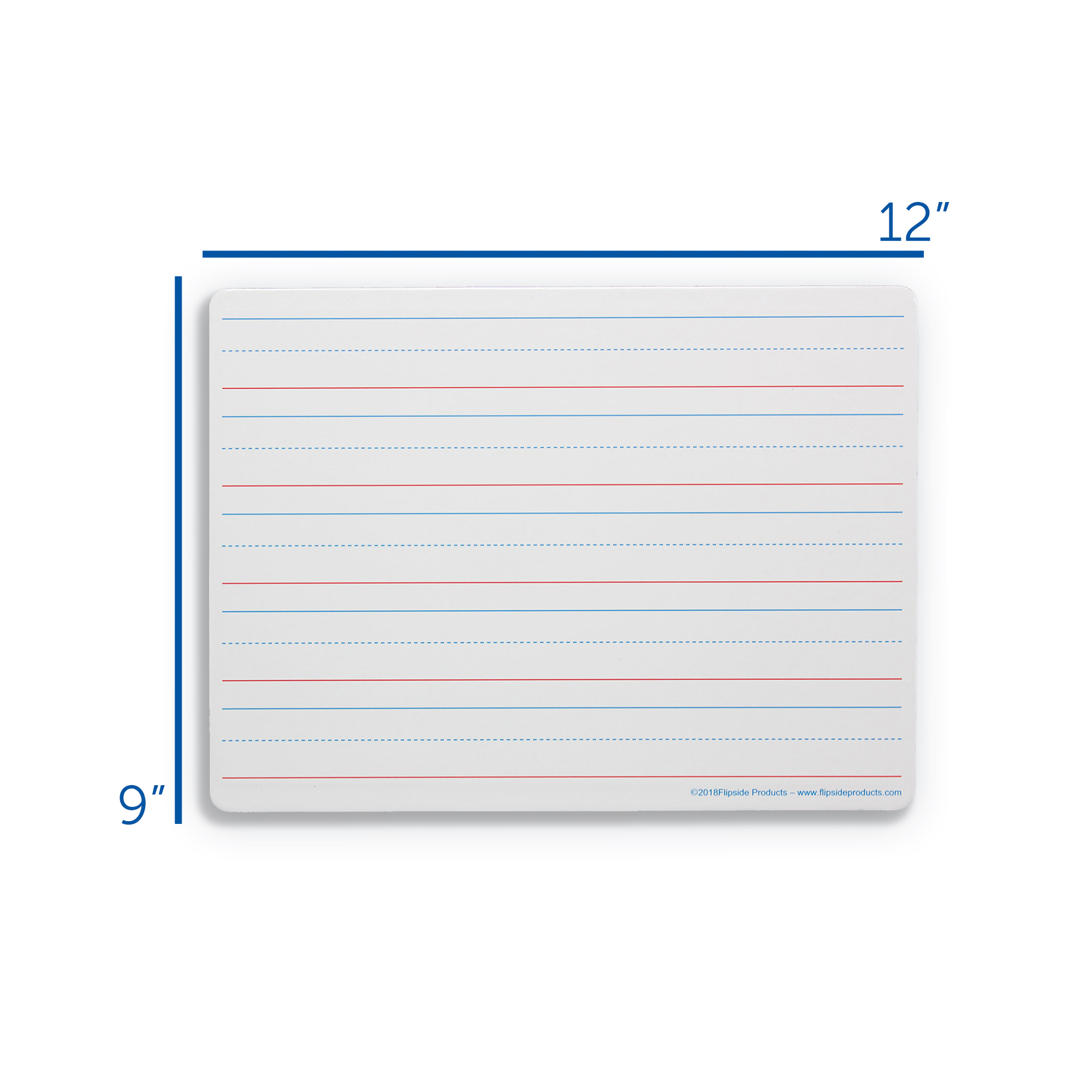 Flipside Products Two-Sided Magnetic Dry Erase Board, Red & Blue Ruled/Blank, 9" x 12", Pack of 3
