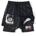 thumbnail image 5 of Pantalones cortos de gimnasio con estampado de Anime para hombre, 2 en 1, malla de secado rápido, culturismo, Fitness, correr, Verano, 5 of 5