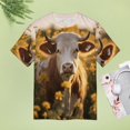 thumbnail image 4 of Farmhouse Highland Cow Funny Cattle And Flower Womens Tops Women's Fashion Casual Short Sleeve Flower Print Round Neck Pullover Top Blouse, 4 of 6