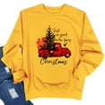 thumbnail image 2 of Jersey de mujer con estampado de patrones navideños, cuello redondo, manga larga, Top informal para uso diario, tela amarilla, letras negras L, 2 of 6