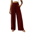 thumbnail image 2 of Ynynloco Womens Pants Elastic High Waist Lightweight Palazzo Pants for Women Casual Drawstring Lounge Wide Leg Pants Woman with Pockets, 2 of 6