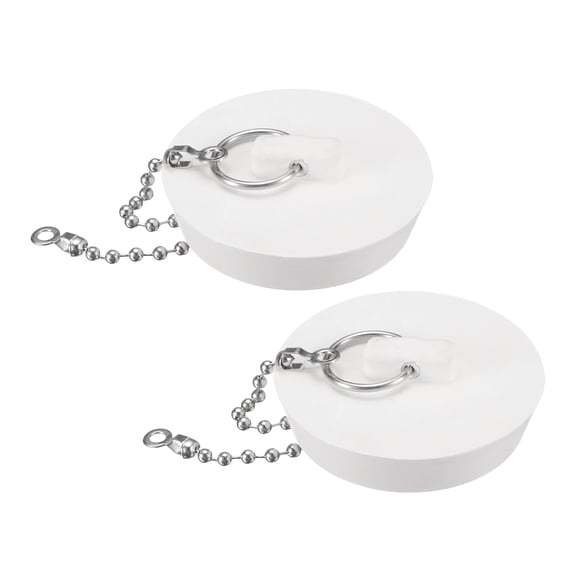 2 Pcs Tub Stoppers, Rubber Bathtub Stoppers Drain Plug 2" and 15" Beaded Chain, White