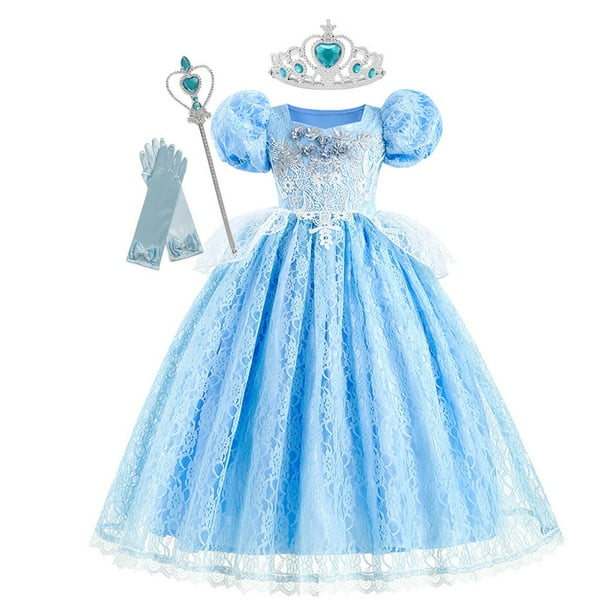 Ropa de Disney para niñas, vestidos de fiesta de Cenicienta, vestido de baile de princesa, disfraz de Cosplay, vestido de encaje, vestido tutú elegante para niños 4T (etiqueta 120) Gao Jinjia LED
