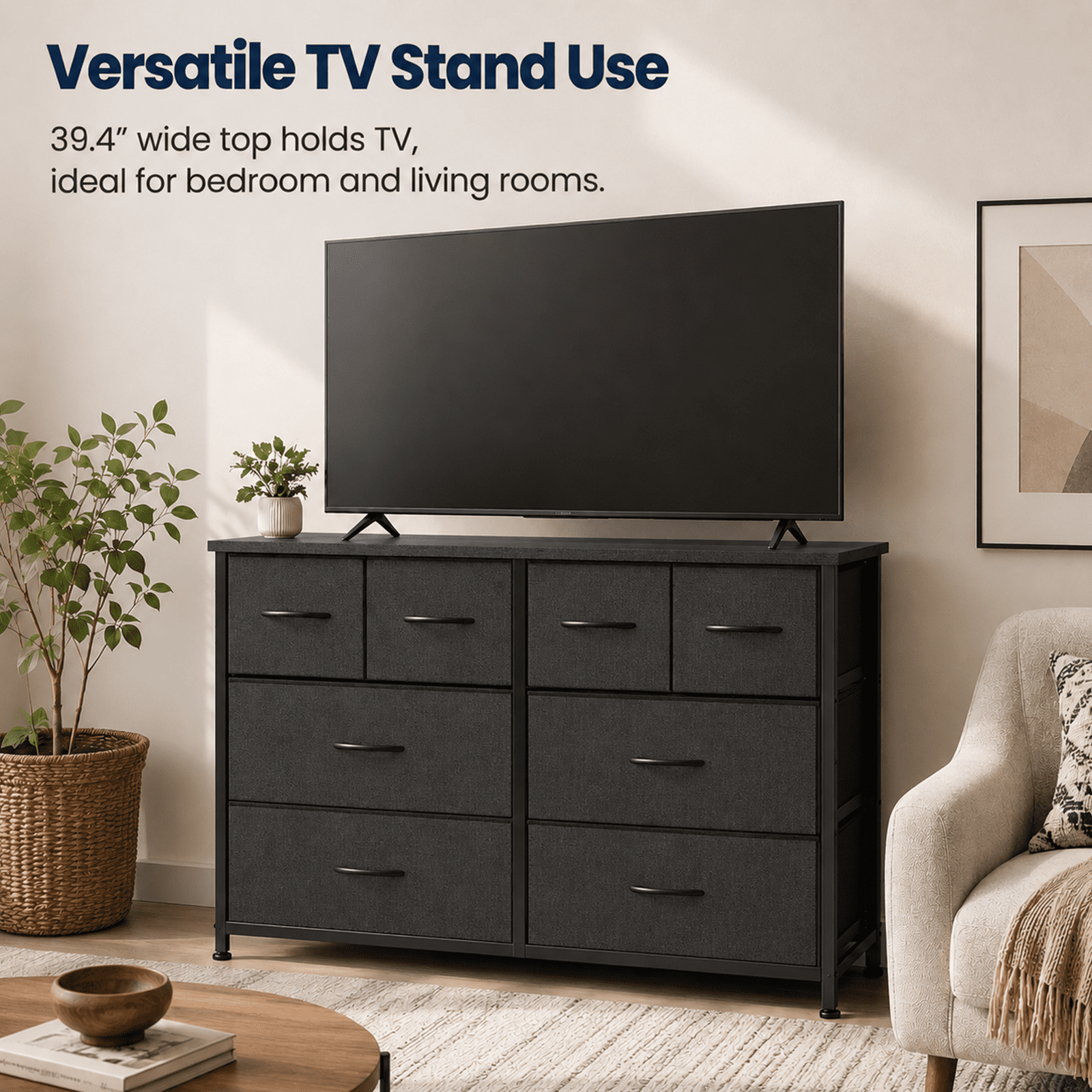 Alvantor Dresser for Bedroom with 8 Drawers, Fabric Dressers Storage Tower with Steel Frame Wood Tabletop, Storage Cabinet, Hallway, Closets