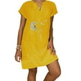 thumbnail image 2 of Dyegold Sundresses for Women Casual Beach - Cotton Linen Dresses for Women V Neck Short Sleeve Dandelion Print Midi Sundresses ​Casual Graduation T Shirt ​​Dresses, 2 of 5