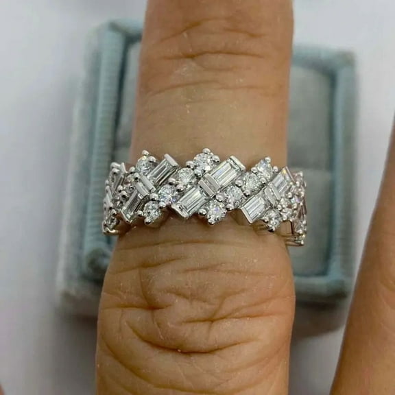 New Jewels 2Ct Baguette Cut Lab Created Diamond Half Eternity Wedding Band Ring 14K White Gold Plated