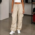 thumbnail image 2 of Teylalorva Women's Cargo Pants Straight-Leg Loose with Pockets Trousers Beige Size 2XL, 2 of 6