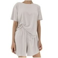 thumbnail image 3 of LIBRCLO 2PC Womens Pajamas Sets Round Neck Short Sleeve Top with Drawstring Shorts, Soft Comfort Loungewear Set, 3 of 5