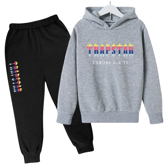 Trapstar Ensembles de Chandails à Capuchon pour Enfants Manches Longues Chandails Graphiques pour Garçons Filles Chandails Amples de Rue Trapstar Chandails + Pantalons de Survêtement Ensemble de 2 Chandails Classiques (Gris, 150)
