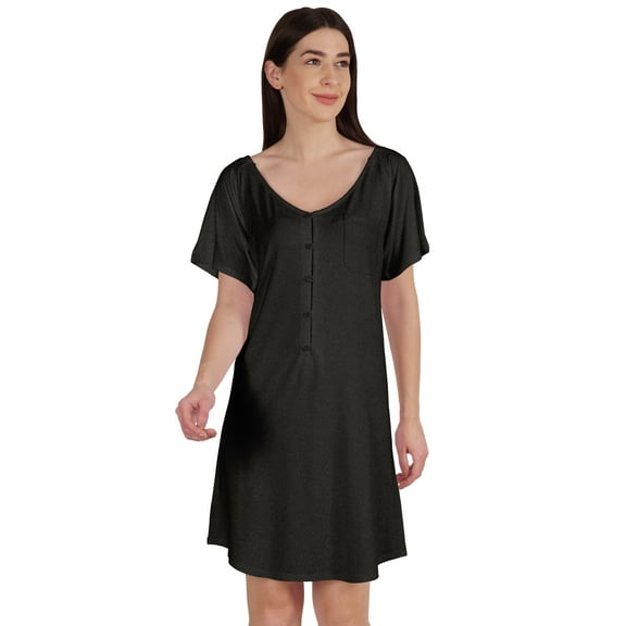 Inkmeso Plain Swing Dress Knee Length Cotton Jersey Basic Dress w/ Patch Pocket