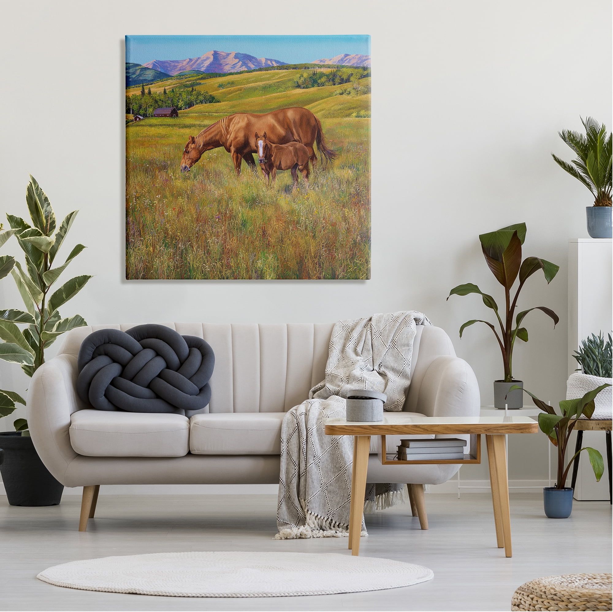 Stupell Industries Horses Grazing in Meadow Animals & Insects Painting Gallery Wrapped Canvas Print Wall Art, 36 x 36
