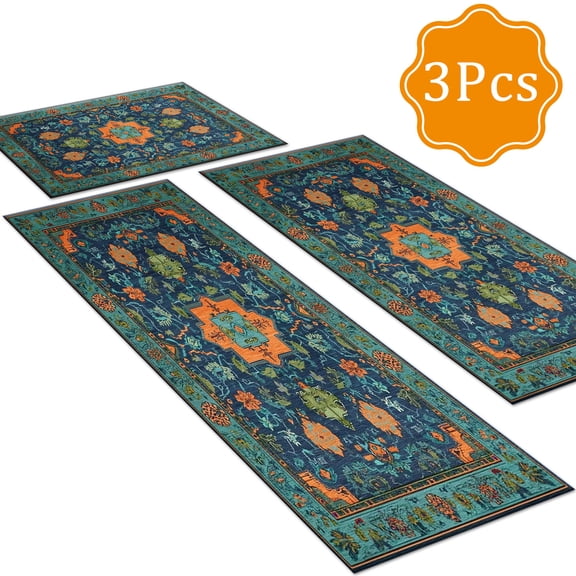 BlueDreamer Kitchen Rugs，Non Slip 3Pcs, Kitchen Mats for Floor Waterproof & Stain Resistant Carpet Area Rug for Kitchen, Laundry Room, Hallway