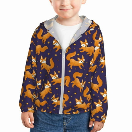 

Goofa Stars and Fox Cute Printed Kids Zip-Up Hoodie Girls Boys UPF50+ Sun Protection Jacket Hooded Cooling Shirt-4 Years