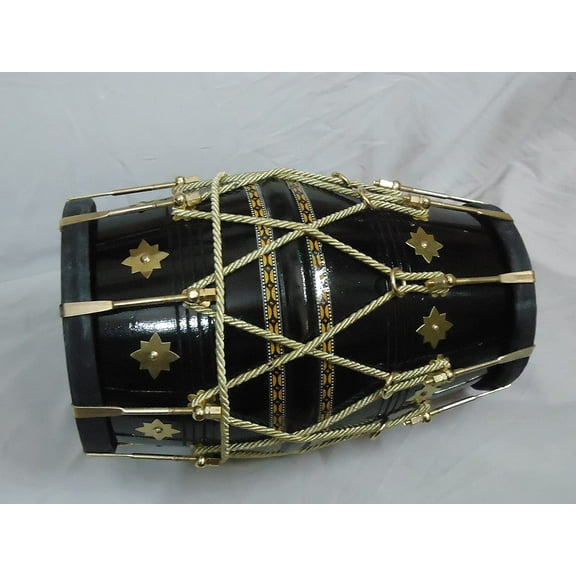Naad Black Dholak With Golden Bolts And Beautiful printed rope Professional stylish look 2023 - Polished
